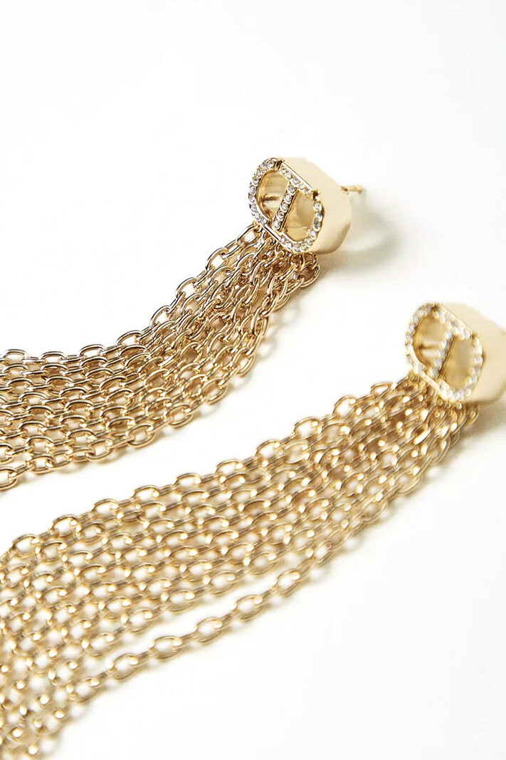 TWINSET Twinset earrings with fringes and oval T GOLD