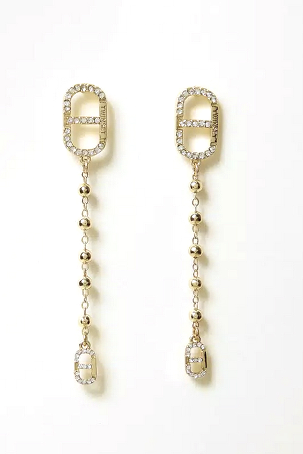 TWINSET Twinset Hanger oorbellen met strass steentjes en ovale T GOUD