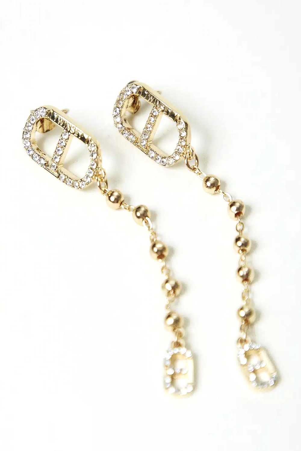 TWINSET Twinset Hanger oorbellen met strass steentjes en ovale T GOUD