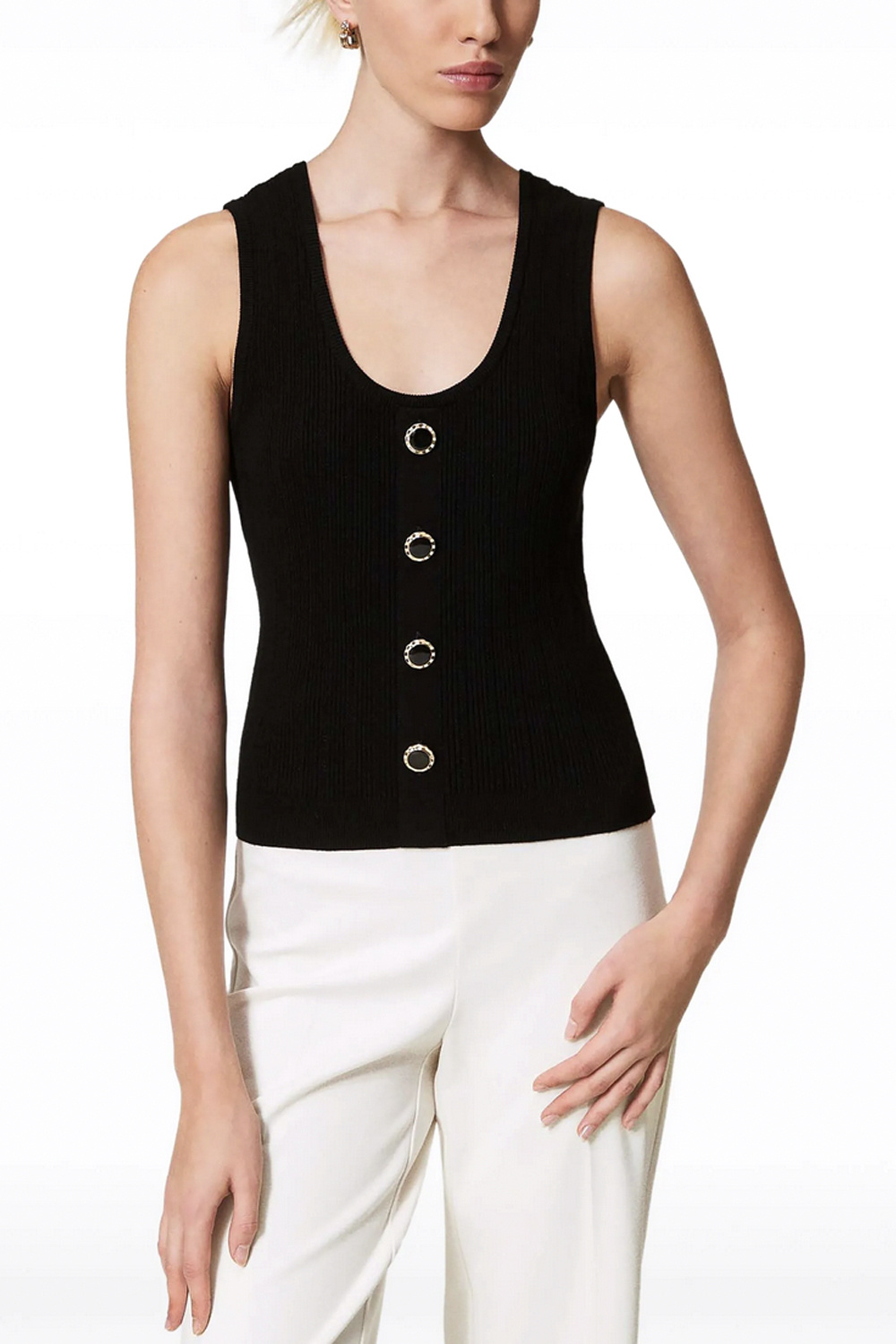 TWINSET Twinset knitted top met zwart gouden knopen ZWART