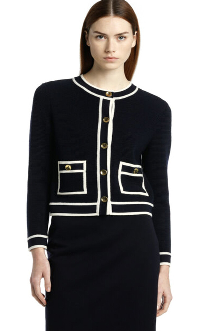 LUISA SPAGNOLI Luisa Spagnoli Macori vest met bies Navy BLAUW