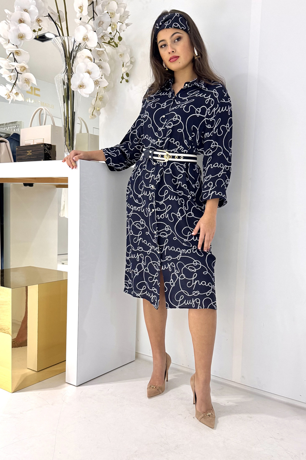 LUISA SPAGNOLI Luisa Spagnoli Portavoce dress with rope print Navy BLUE