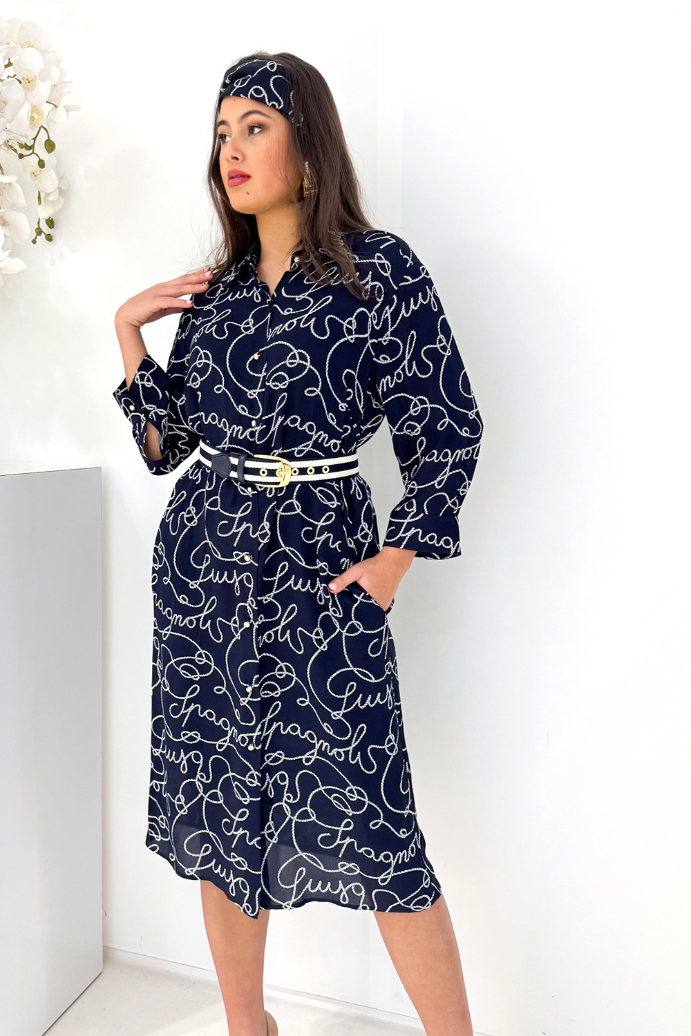 LUISA SPAGNOLI Luisa Spagnoli Portavoce dress with rope print Navy BLUE