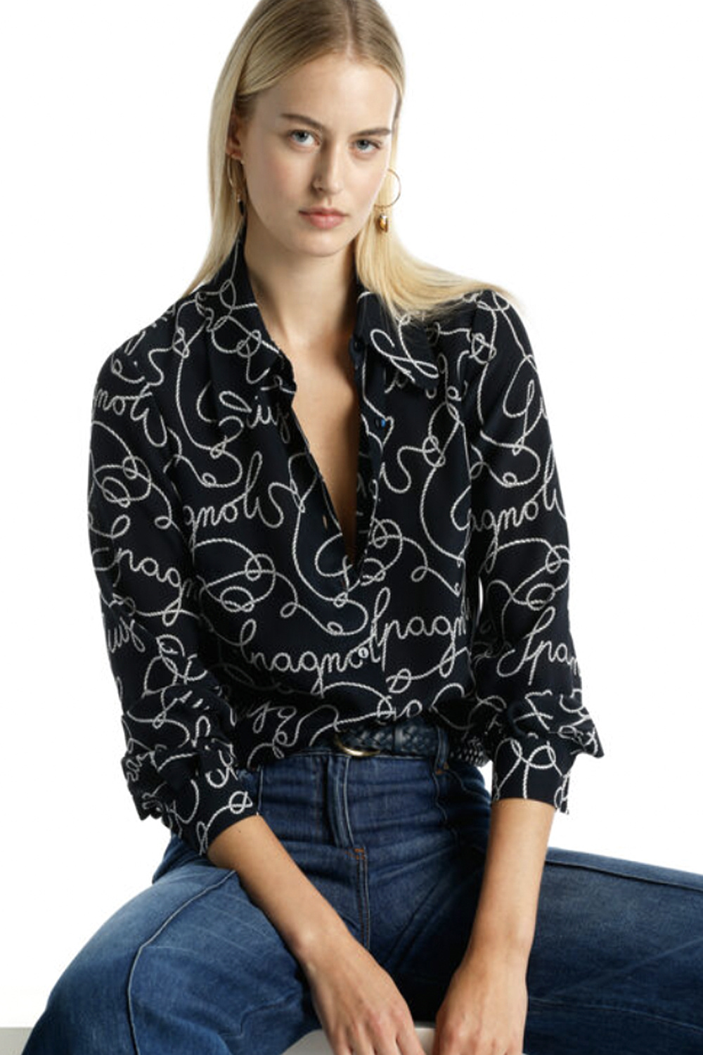 LUISA SPAGNOLI Luisa Spagnoli Balestra blouse with rope print Navy BLUE