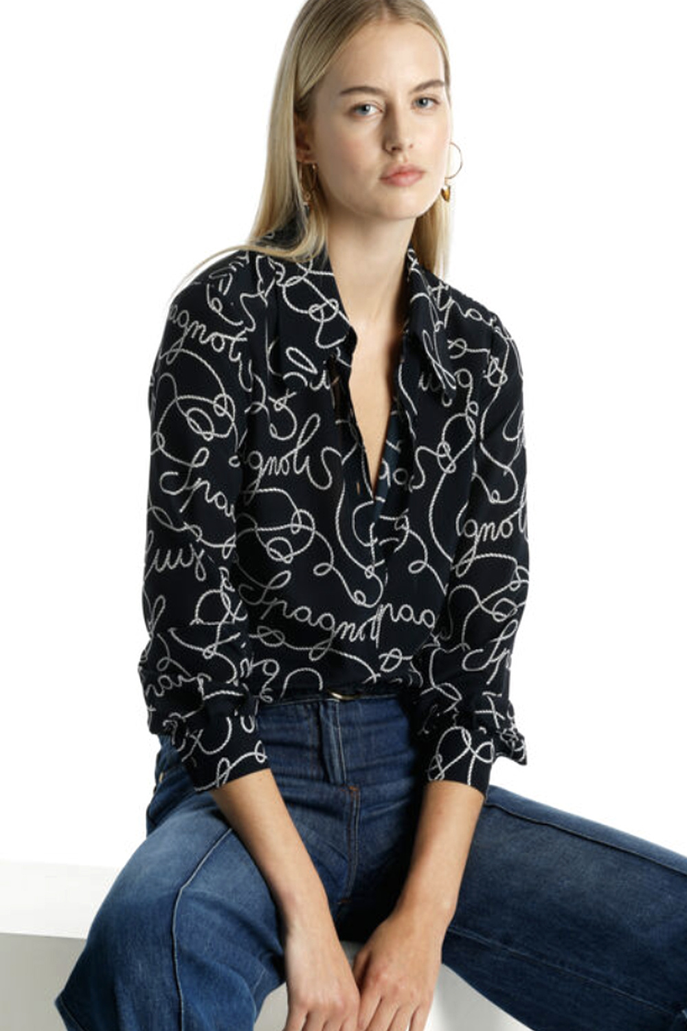 LUISA SPAGNOLI Luisa Spagnoli Balestra blouse with rope print Navy BLUE