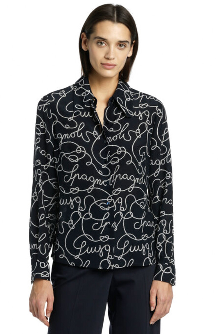 LUISA SPAGNOLI Luisa Spagnoli Balestra blouse met touw print Navy BLAUW