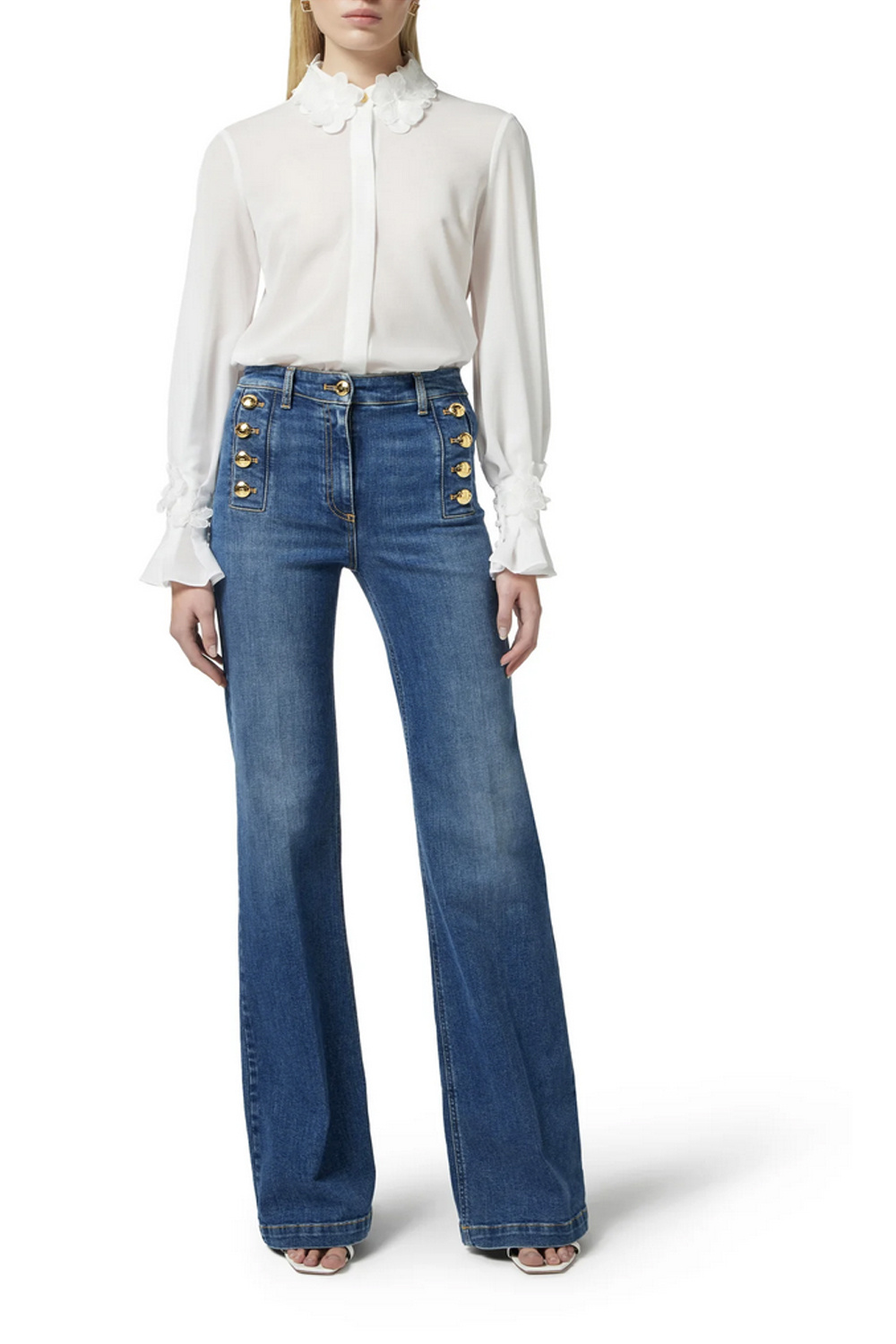 ELISABETTA FRANCHI Elisabetta Franchi blouse met bloemen in kraag en pols room WIT