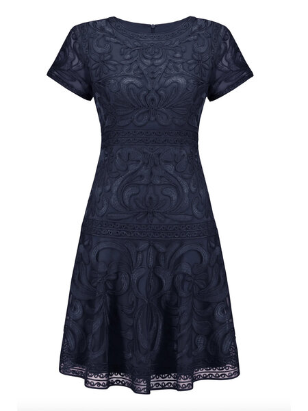 JOSEPH RIBKOFF Joseph Ribkoff dress with ornate embroidered flowers dark BLUE
