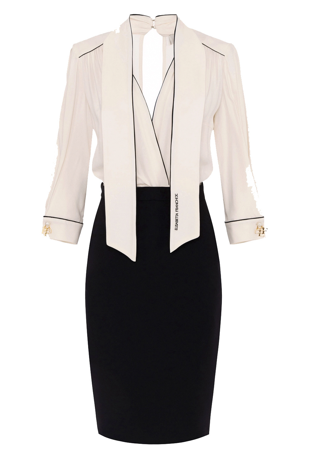 ELISABETTA FRANCHI Elisabetta Franchi jurk met sjaal en logo geborduurd wit met ZWART