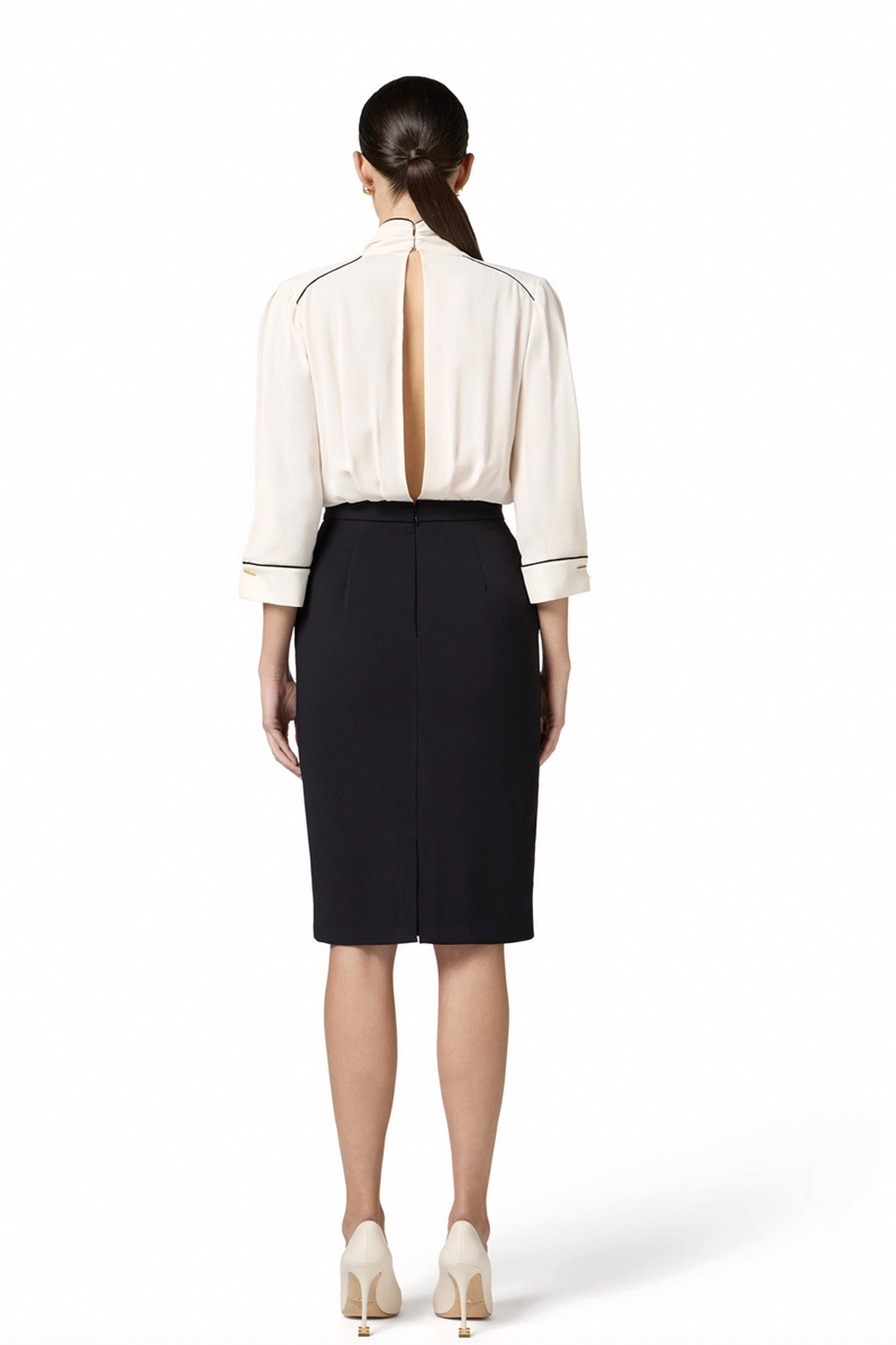 ELISABETTA FRANCHI Elisabetta Franchi jurk met sjaal en logo geborduurd wit met ZWART