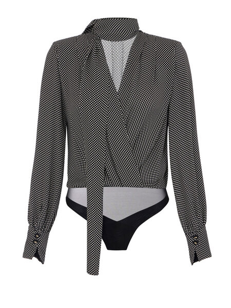 ELISABETTA FRANCHI Elisabetta Franchi body blouse with pretty cufflinks and polka dots Black