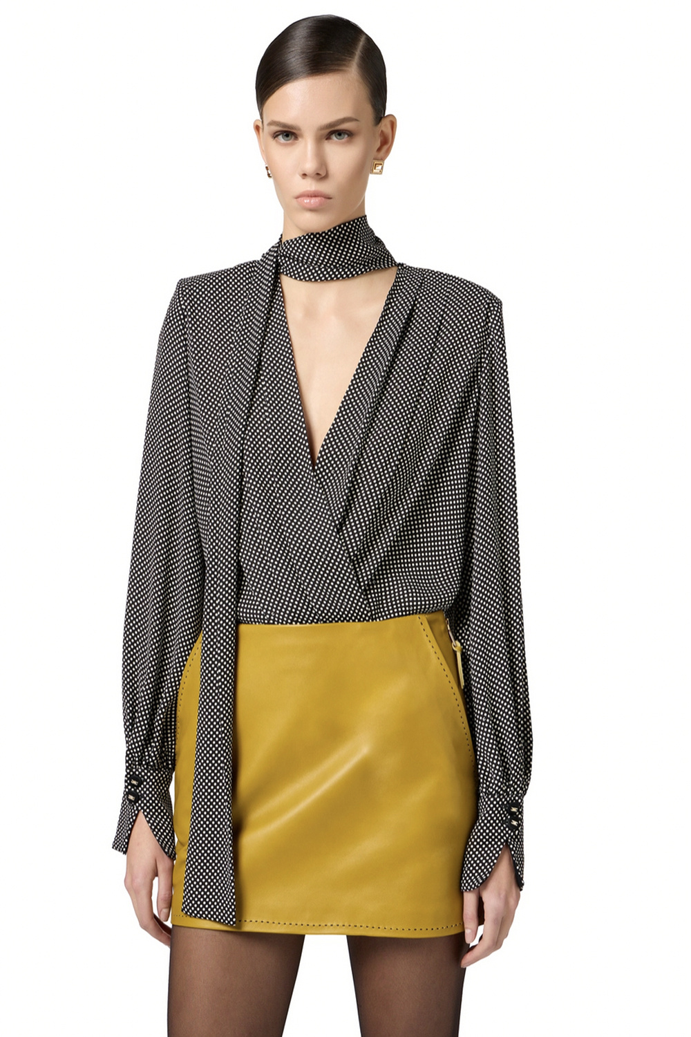 ELISABETTA FRANCHI Elisabetta Franchi body blouse met mooie manchetknopen en stippen Zwart