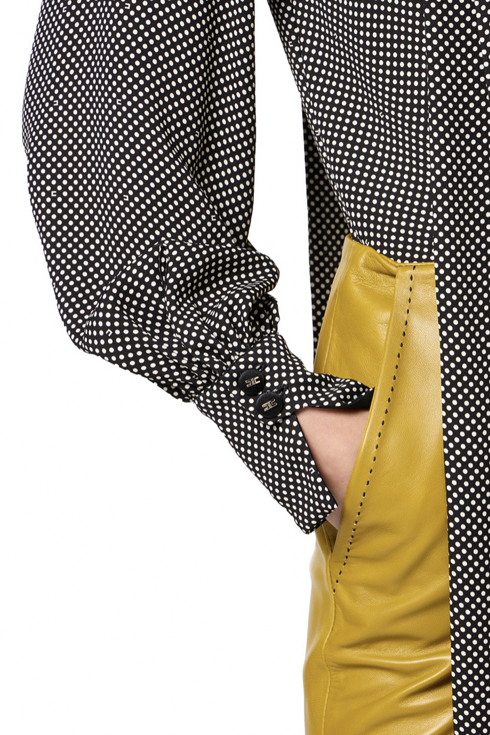 ELISABETTA FRANCHI Elisabetta Franchi body blouse met mooie manchetknopen en stippen Zwart