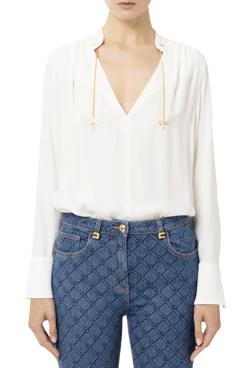 ELISABETTA FRANCHI Elisabetta Franchi blouse met ketting en strikjes WIT
