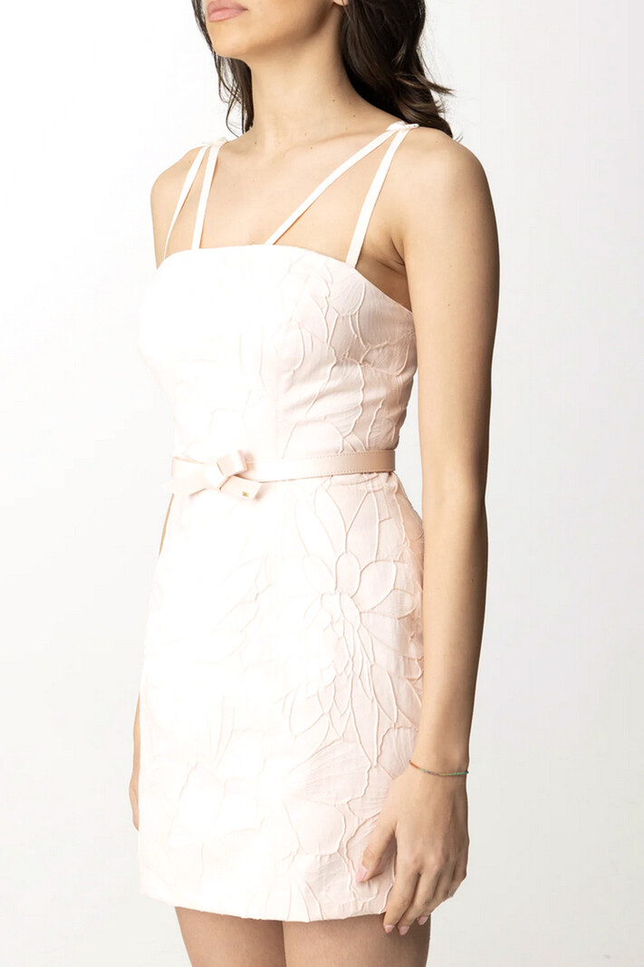ELISABETTA FRANCHI Elisabetta Franchi jurk met strikjesbij schouderband en in ceintuur Rosa Baby / Baby ROZE