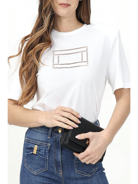 ELISABETTA FRANCHI Elisabetta Franchi tshirt with shoulder pads and logo WHITE