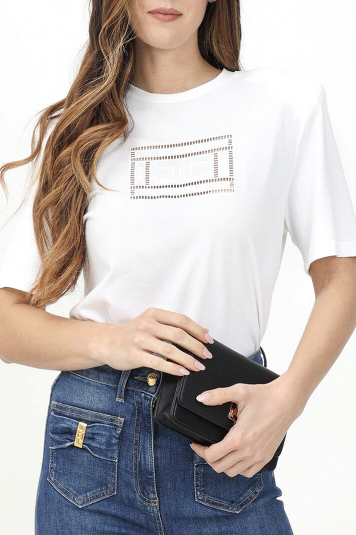 ELISABETTA FRANCHI Elisabetta Franchi tshirt with shoulder pads and logo WHITE
