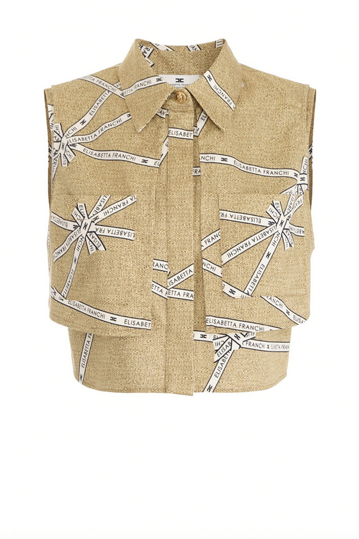 ELISABETTA FRANCHI Elisabetta Franchi blouse in Raffia bow print / BEIGE