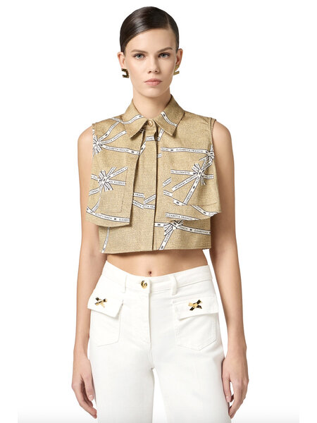 ELISABETTA FRANCHI Elisabetta Franchi blouse in Raffia bow print / BEIGE
