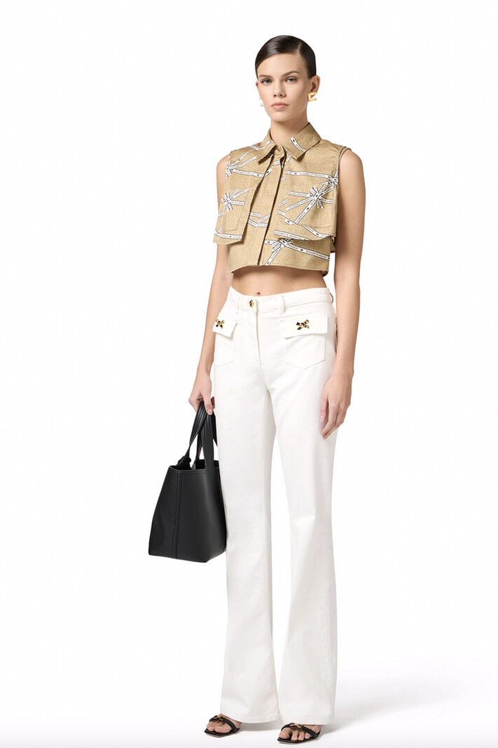 ELISABETTA FRANCHI Elisabetta Franchi blouse in Raffia bow print / BEIGE