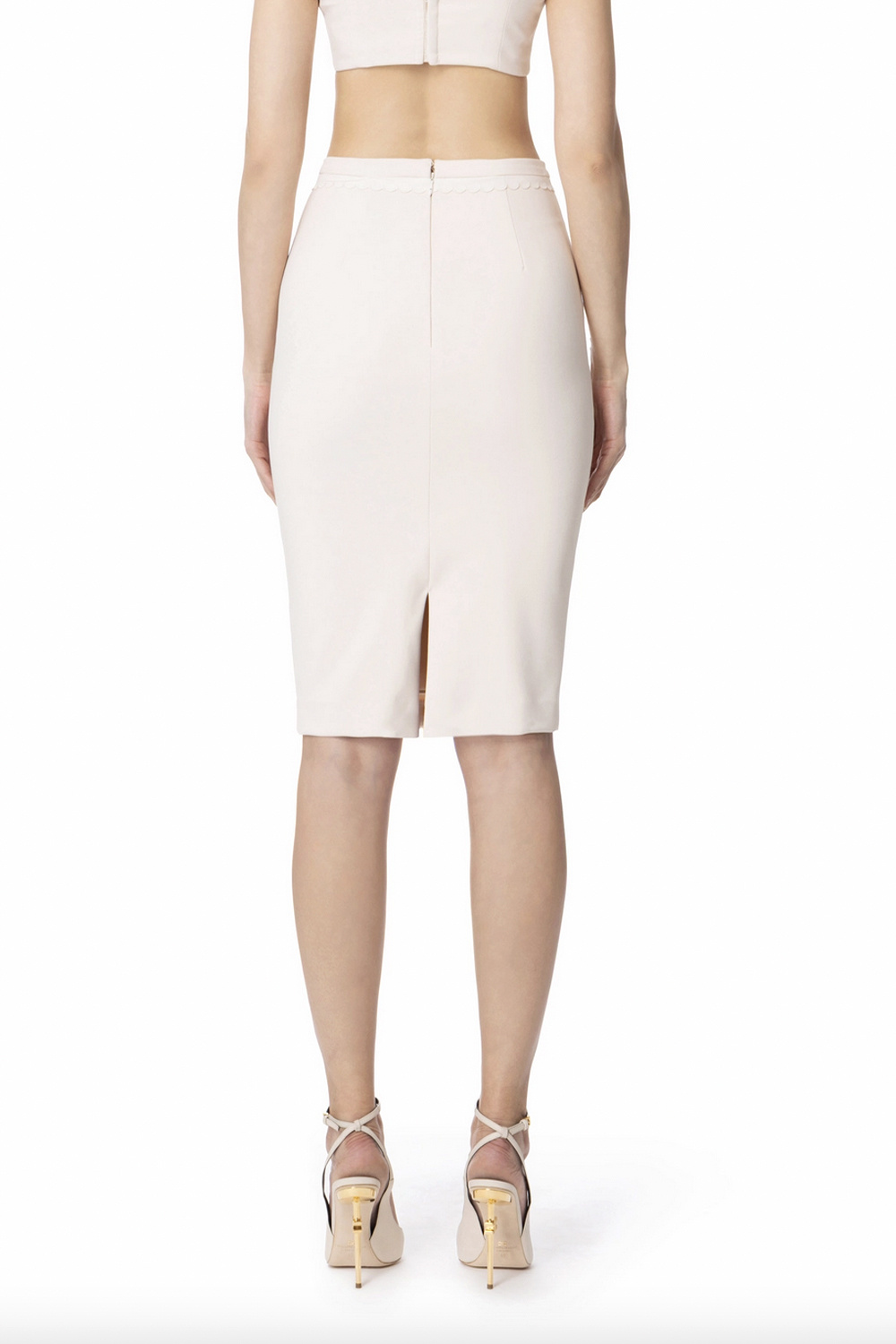 ELISABETTA FRANCHI Elisabetta Franchi pencil skirt with detailed edge and bow waist Burro / cream WHITE