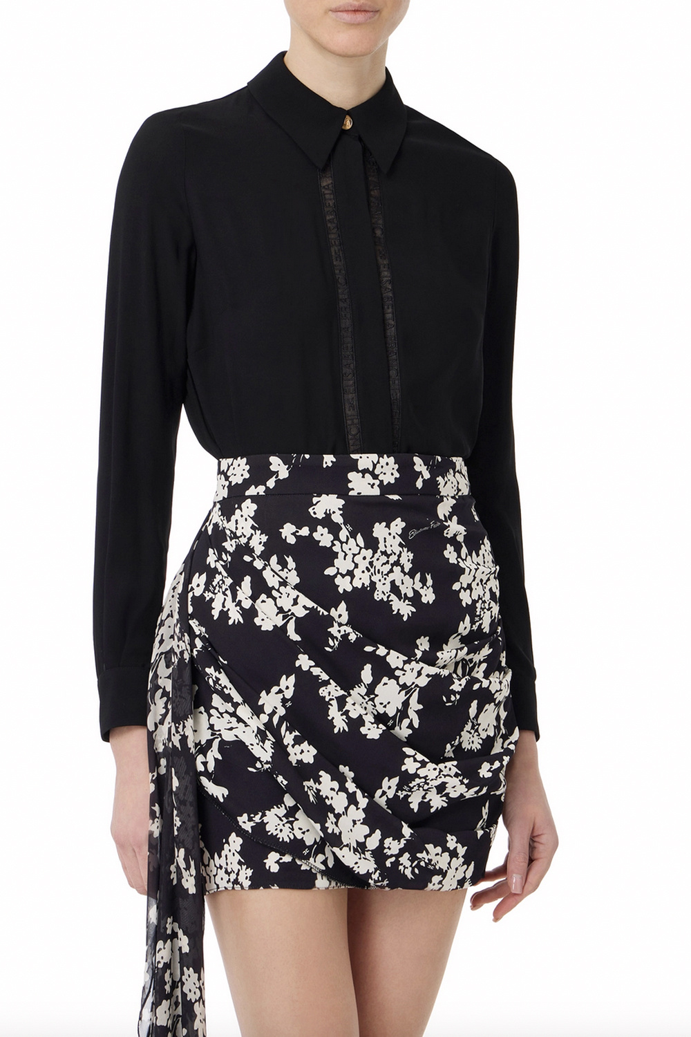 ELISABETTA FRANCHI Elisabetta Franchi blouse with logo letters in center BLACK