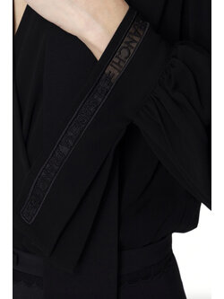 ELISABETTA FRANCHI Elisabetta Franchi body blouse met v-hals en strik, logoletters mouw detail ZWART