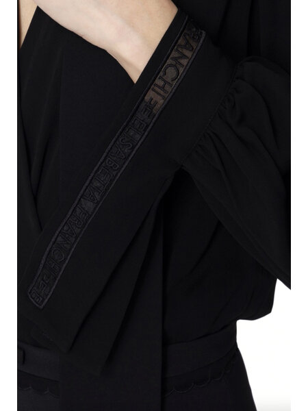 ELISABETTA FRANCHI Elisabetta Franchi body blouse met v-hals en strik, logoletters mouw detail ZWART