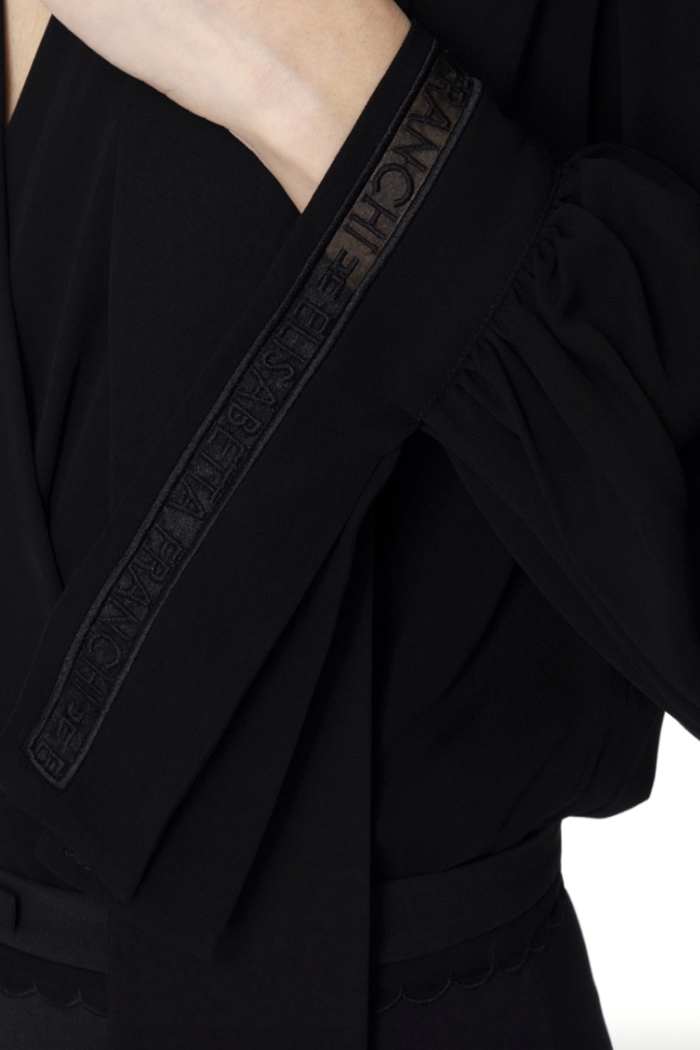 ELISABETTA FRANCHI Elisabetta Franchi body blouse met v-hals en strik, logoletters mouw detail ZWART