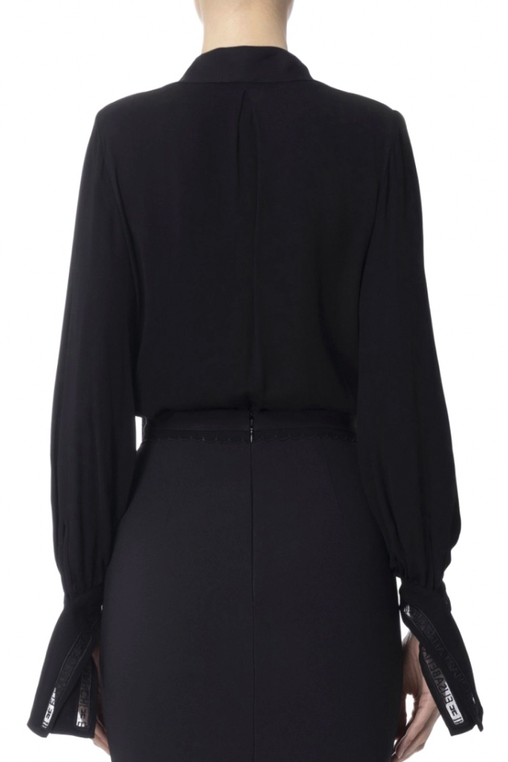 ELISABETTA FRANCHI Elisabetta Franchi body blouse met v-hals en strik, logoletters mouw detail ZWART