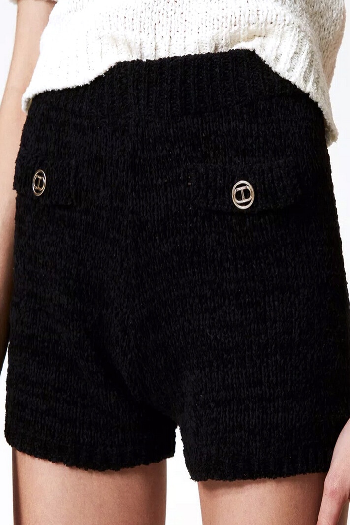 TWINSET Twinset knitted shorts with logos BLACK