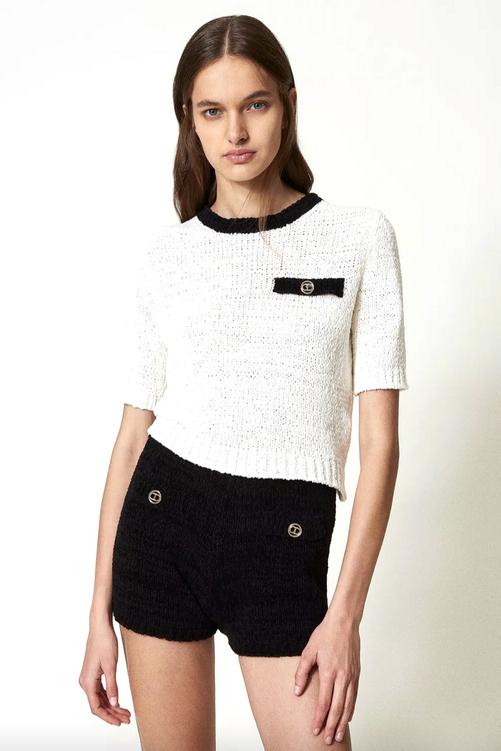 TWINSET Twinset knitted shorts with logos BLACK