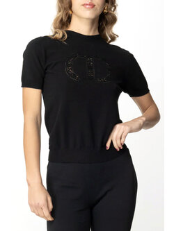 TWINSET Twinset gebreid t-shirt met logo erin geborduurd ZWART