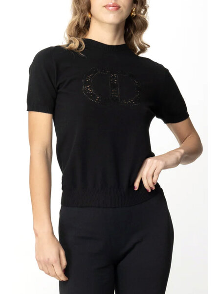 TWINSET Twinset knitted t-shirt with logo embroidered inside BLACK