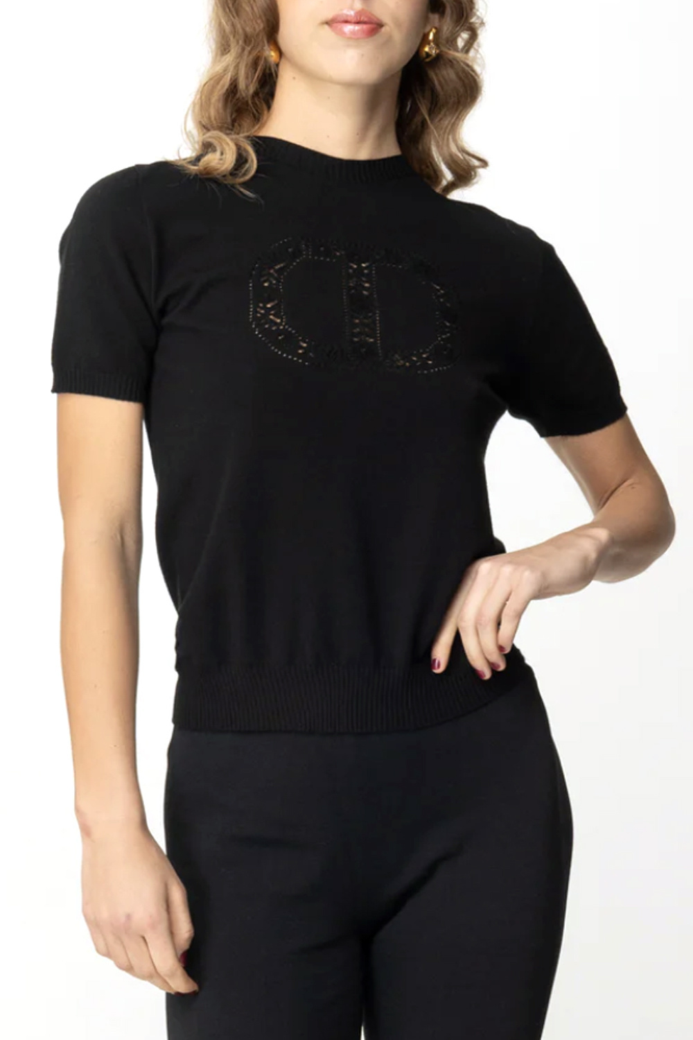 TWINSET Twinset knitted t-shirt with logo embroidered inside BLACK