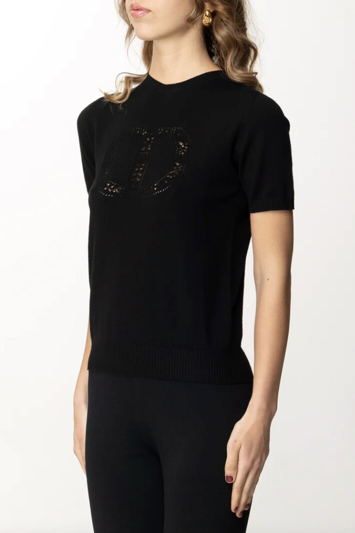 TWINSET Twinset knitted t-shirt with logo embroidered inside BLACK