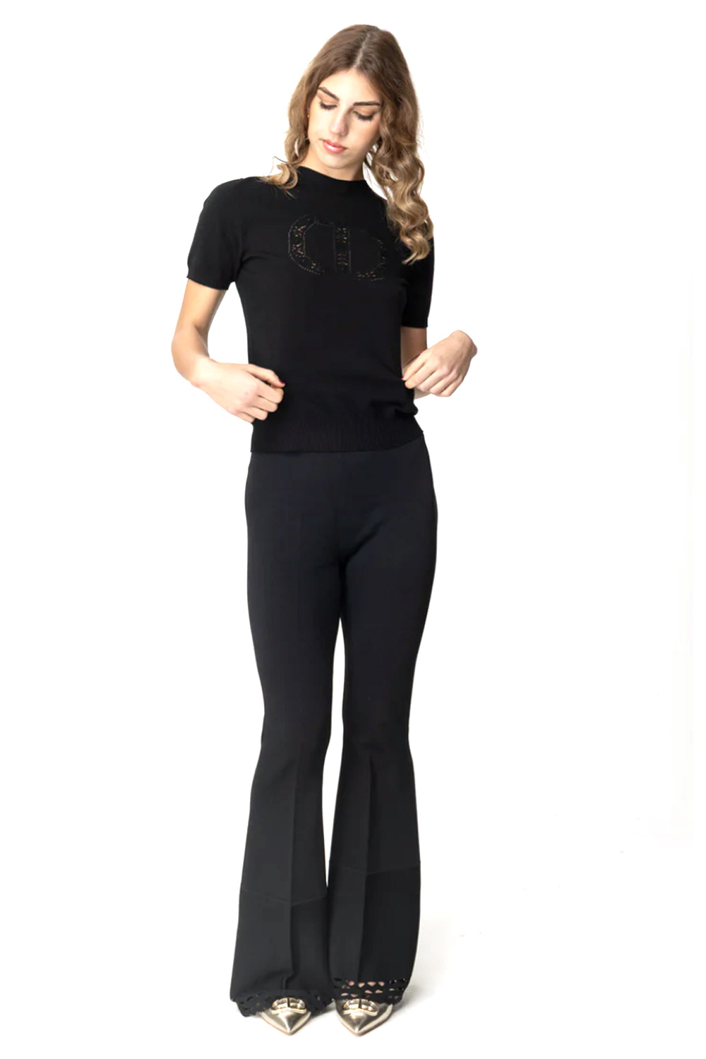 TWINSET Twinset knitted t-shirt with logo embroidered inside BLACK