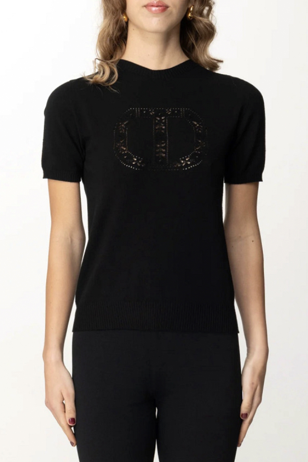 TWINSET Twinset knitted t-shirt with logo embroidered inside BLACK