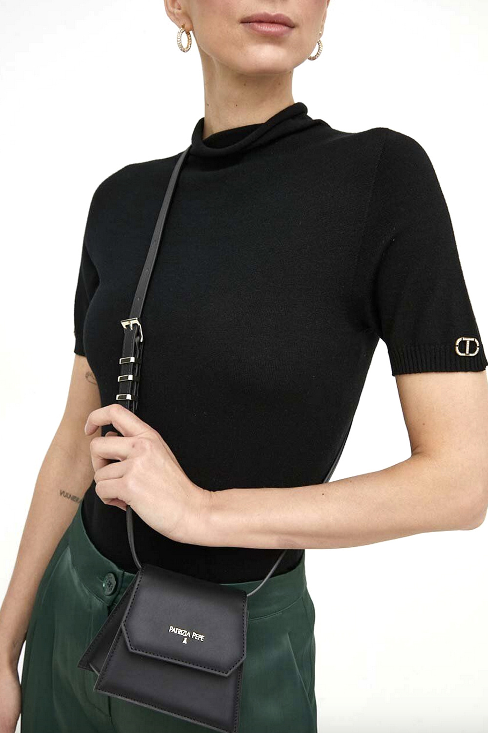 TWINSET Twinset knit top with turtleneck and logo BLACK