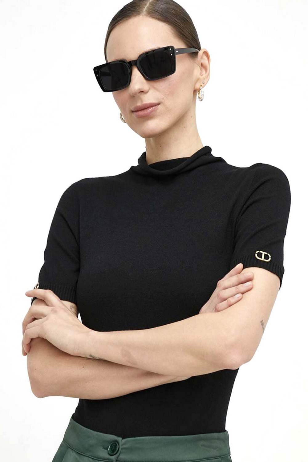 TWINSET Twinset knit top with turtleneck and logo BLACK