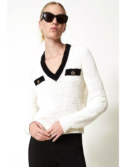 TWINSET Twinset gebreide trui met v-hals en ZWARTE bies room WIT