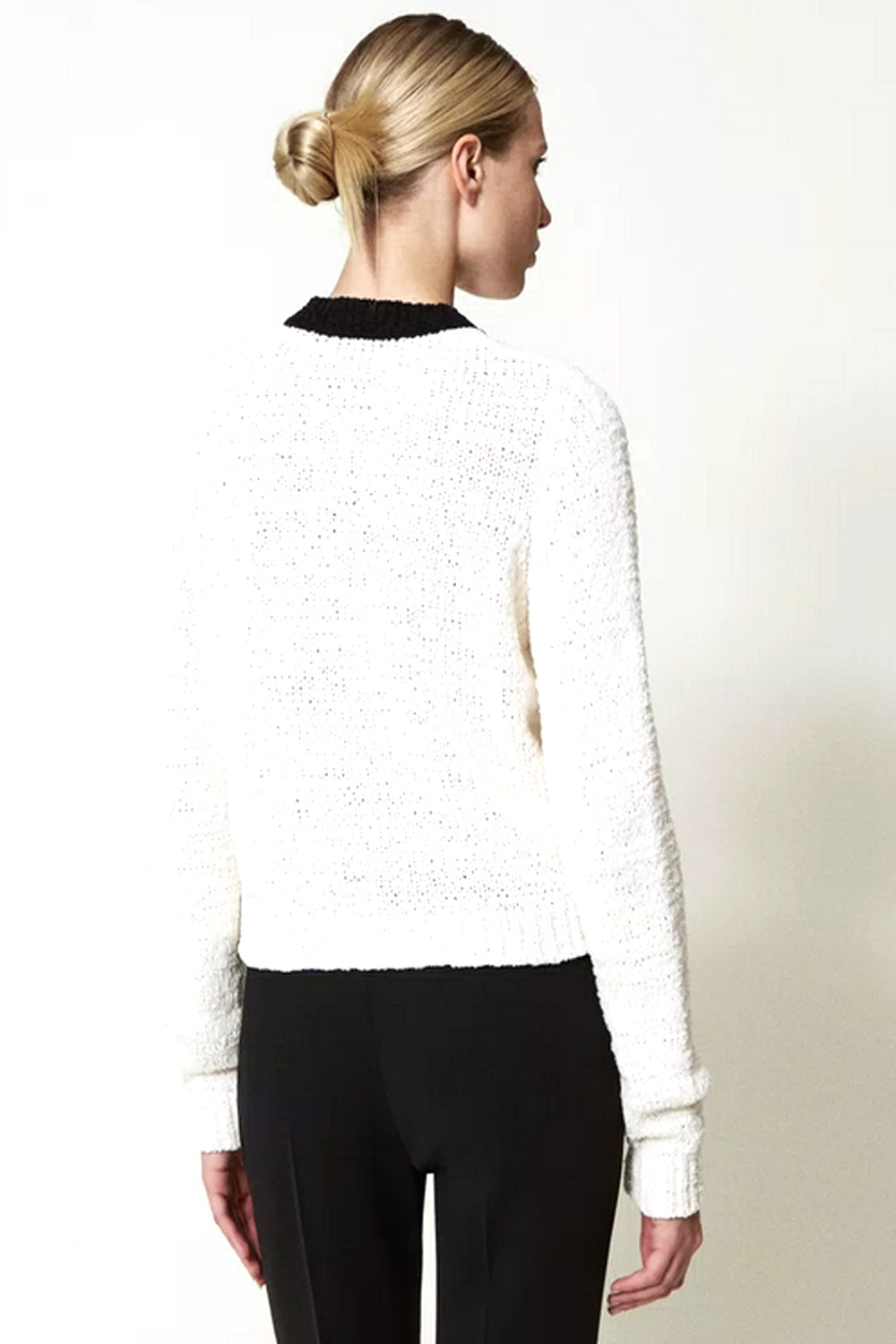 TWINSET Twinset knit sweater with v-neck and BLACK piping cream WHITE