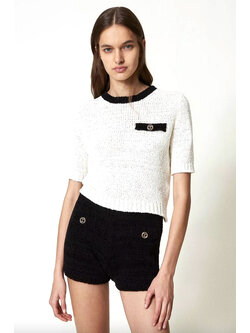 TWINSET Twinset gebreide top met ZWARTE bies en logo room WIT