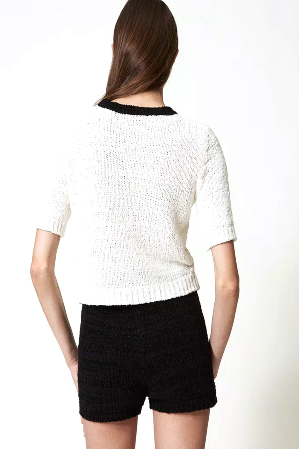 TWINSET Twinset knit top with BLACK piping and logo cream WHITE