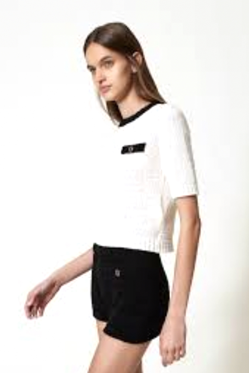 TWINSET Twinset knit top with BLACK piping and logo cream WHITE