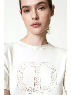 TWINSET Twinset gebreid t-shirt met logo erin geborduurd room WIT