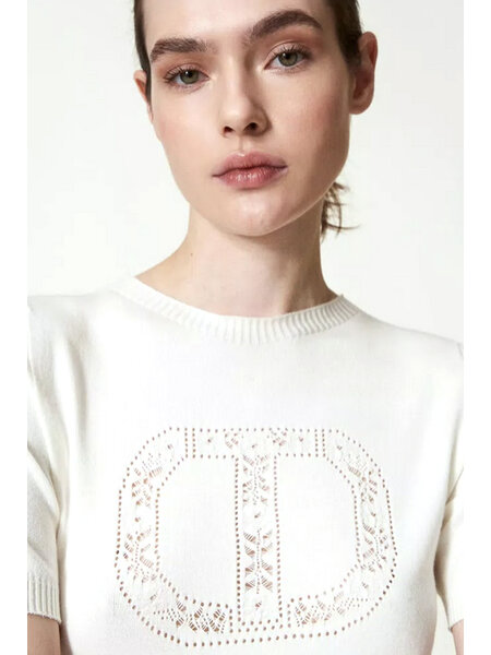 TWINSET Twinset knitted t-shirt with logo embroidered in it cream WHITE