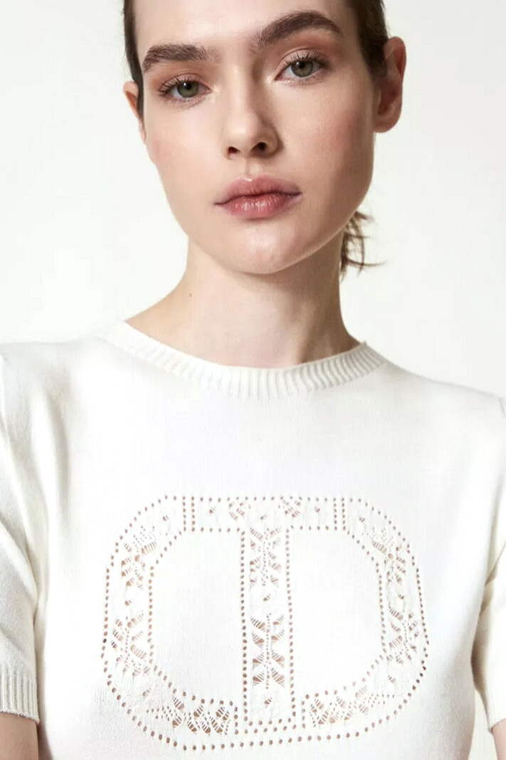 TWINSET Twinset knitted t-shirt with logo embroidered in it cream WHITE