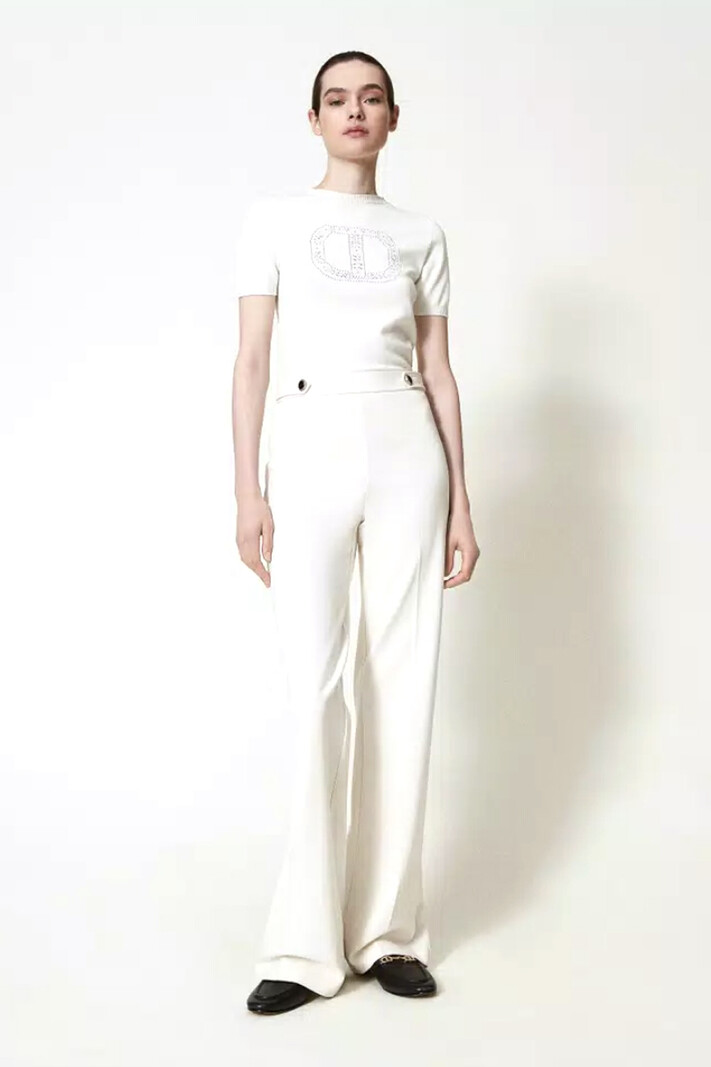 TWINSET Twinset knitted t-shirt with logo embroidered in it cream WHITE