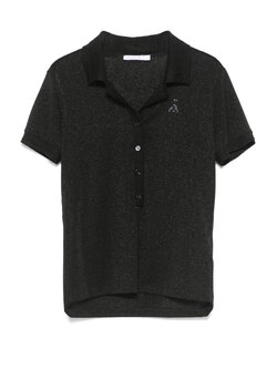 PATRIZIA PEPE Patrizia Pepe polo shirt with collar and buttons in black fabric glitter logo on chest BLACK